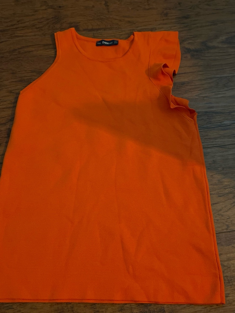 Zara Bright Orange Sleeveless Top with Ruffle Shoulder
